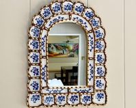 Decorative Cuzcaja Wall Mirror 23.6in blue Blossom Peruvian Wall Accent Mirror Reverse Painting on Glass Hanging Wall Mirror From Peru - Etsy