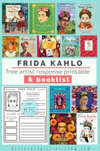 Frida Kahlo book list and free Frida Kahlo printable artist study for kids