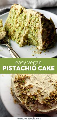 This moist and fluffy Vegan Pistachio Cake has delicate nutty flavors from real pistachios! Decorated with a silky smooth vegan pistachio buttercream, it’s a show-stopping dessert that’s perfect for spring.