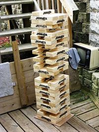 DIY - Lawn Jenga with 2x4's. Stencil + Paint optional, but really cool.  Add some drinks and this could be interesting!! Make smaller