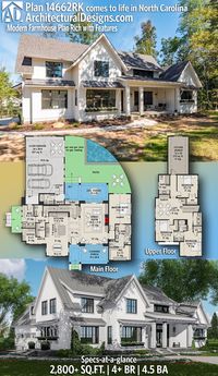 Architectural Designs Modern Farmhouse Plan 14662RK client-built in North Carolina by The Tuscan Group, INC! | 4 - 5 Bedrooms | 4.5 Baths | 2,800+ square feet | Ready when you are. Where do YOU want to build? #14662RK #adhouseplans#architecturaldesigns #houseplans#architecture #fixerupper#garden#newhouse #homedesign#homeandgarden #dreamhome#dreamhouse #homeplan #houseplan#Modernfarmhouse #house #home#homesweethome #southernliving #hgtv