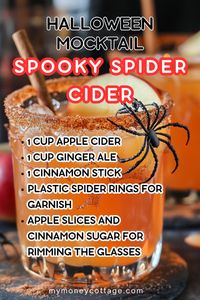 🕷️🍏 Spin a web of deliciousness with our Spooky Spider Cider Halloween Mocktail! This creepy-crawly concoction is a perfect blend of autumnal flavors, making it a hit for both kids and adults at any Halloween gathering. The Spooky Spider Cider Mocktail is not only tasty but also visually striking, especially when served with a spooky spider garnish. Serve it in a cauldron or a festive glass to impress your guests with this frightfully fun drink. Click through for the spook-tacular recipe! 🎃🍹 #SpookySpiderCider #HalloweenMocktail #SpookySips #NonAlcoholic #HalloweenParty #FestiveBeverages