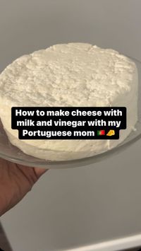 My Portuguese mom making cheese with milk and vinegar. Don’t let her look fool you, she loves the camera 😂🧀 #howtomakecheese #makingcheese #myportuguesemom #simplerecipes #oldcountryrecipes #portugal | Rosa Coelho | Rosa Coelho · Original audio