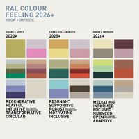 The RAL COLOUR FEELING follows the concept of continuity and supports sustainable design. The KNOW + IMPROVE colour range for 2026+ includes five colours from the previous edition. Ten additional colours update the palette. The 2026+ palette builds on the past and looks to the future. Follow the link to download all RAL COLOUR FEELING colour palettes as ASE files free of charge. RGB, HEX and CMYK values are also available on the website.