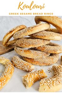 If you enjoy baking bread or simply love eating it, this Greek Sesame Bread Rings (Koulouri Thessalonikis) recipe is for you. Known for their crisp exterior and soft, fluffy interior, these bread rings have a unique nutty flavour from the sesame seeds. They are perfect for breakfast, as a snack, paired with soup, or for soaking up the sauces of your favourite meal. #Koulouri # BreadRecipes #Bread #SesameSeeds #SesameSeedsRecipes #GreekBreadRings #GreekSesameBreadRings #KoulouriThessalonikis