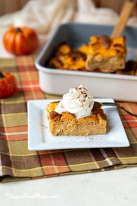 This easy keto Pumpkin Bread pudding is sugar-free, low carb, grain free and so healthy it could be enjoyed, not only for a delicious dessert recipe, but for a perfect breakfast! Just 2 g net carbs per serving!