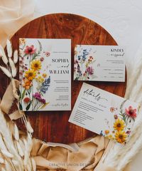 "This beautiful pressed wildflower wedding invitation set is perfect for your wedding! This design features an arrangement of realistic hand picked colorful flowers with modern elegant fonts. Easy to edit and print! PLEASE NOTE: This purchase is for a digital template. No physical item will be shipped. * * * * * TRY BEFORE YOU BUY * * * * * https://www.corjl.com/d/49L1KN * * * * * MATCHING ITEMS * * * * * Build Your Own Bundle and save 60% when you purchase 5 or more items! Go to our shop home page and search: Pressed Flowers Or simply click here: https://tidd.ly/4cQv9zp * * * * * HOW IT WORKS * * * * * 1. After you purchase, you will receive an email with a link to log into the (FREE) platform Corjl.com 2. Edit your file on a computer, phone or tablet! 3. Save 4. Download the PDF or JPG 5