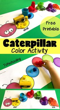 FREE color matching and sorting activity for toddlers and preschoolers featuring a caterpillar. Kids can place colored objects on top to match or sort the colors. Great Spring activity or to go along with Eric Carle's book Very Hungry Caterpillar.