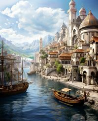 #conceptart #canals #canal #port #harbour #dock #fishing #fishing #tranquil #peaceofmind #peaceful #serene #scenic #scenery #town #fantasy #fantasyart #fantasyworld #highfantasy #medievalfantasy #landscapeart #visionaryart #atmospheric #digitalart #digitalillustration #aiart #aiartist #aiartwork #midjourney #stablediffusion