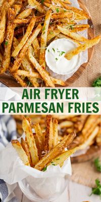 Air Fryer Parmesan Fries - crispy fries without deep frying! Tossed in a delicious garlic parmesan seasoning.