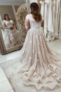 C2021-PS73 - Sheer long sleeve plus size wedding gown