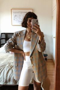 bike short outfits for summer - oversized plaid blazer