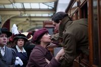 Alicia Vikandera as Vera Brittain and Kit Harington say farewell in the 2015 film of Testament of Youth.