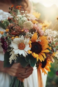 Bring peace and serenity to your wedding ceremony with sunflower bouquets. These 28 serene arrangements reflect tranquility and harmony.