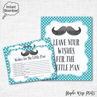 Mustache Baby Shower Wishes For Baby Printable Cards And Sign, Advice For The Little Man Well Wishes Cards, Mustache Printable Cards