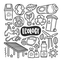 Premium Vector | Ecology icons hand drawn doodle coloring