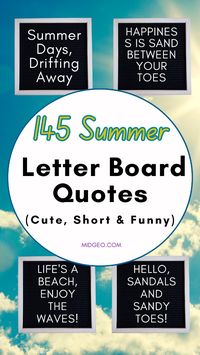 Looking for some creative inspiration to brighten up your space or social media feed this summer?  Funny Quotes for Your Summer Letter Board. Embrace the fun of summer with our collection of funny and witty letter board quotes. Perfect for end-of-summer celebrations, these cute phrases are sure to make your kids giggle. Ideal for baby's first summer, late June pool parties, or just to add a touch of sunshine to your day. Time to laugh, enjoy, and soak in the warmth. funny summer quotes. short witty sayings. baby's first summer. late June vibes. These "Hello Summer" letter board quotes are perfect for capturing the excitement and joy of the season. Whether you display them in your home or share them on social media, they're sure to spread smiles and sunshine wherever they go!