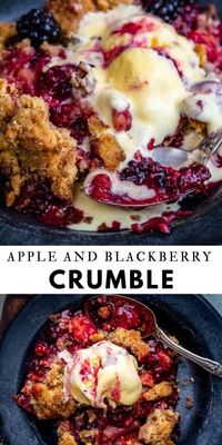 Apple and Blackberry Crumble is the ultimate Autumn dessert! Seasonal apples and blackberries topped with a crunchy and buttery crumble topping. Delicious served warm with ice cream, custard or pouring cream.