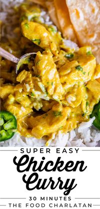 Easy Chicken Curry Recipe (30 Minutes!) from The Food Charlatan. I’ve found a hack to making the most delicious Indian Chicken Curry in just 30 minutes! I love this recipe because it has all those warm spicy Indian flavors, but there are only two spice blends called for (yellow curry and garam masala). The curry sauce has a great depth of flavor, and it’s so easy to make. Perfect for a weeknight! This recipe is a great meal prep recipe or freezer make ahead recipe!