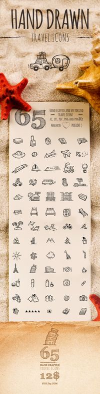 Для сайтов по туризму: 65 Hand drawn Travel icons