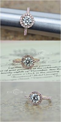 2.50 CT Engagement Ring Round Cut Halo Solid 14k or 18k Rose Gold Bridal Bridal