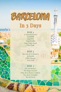 Ultimate 3 day Barcelona itinerary. 3 days in Barcelona itinerary. Perfect weekend in Barcelona. Bucket list places to visit in Barcelona. What to see in Barcelona 3 days. Barcelona vacation. Barcelona travel guide. Barcelona travel tips. What to do in Barcelona 3 days. Weekend trip to Barcelona.