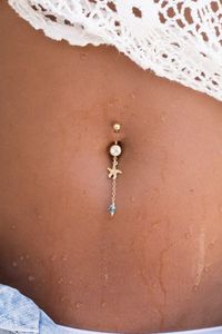 Starfish belly button piercing, light blue Swarovski crystal belly button ring, gold piercing jewelr