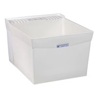 The MUSTEE Utilatub 24 in. x 20 in. Structural Thermoplastic Wall-Mount Utility Tub has a white color for a clean look. You can easily mount it on either concrete or stud walls with the included wall-mounting