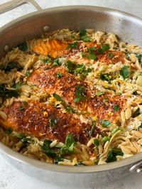 Spinach & Artichoke Orzo and Salmon