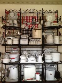 More enamelware, looks so amazing on that shelf.        Enamelware mother load