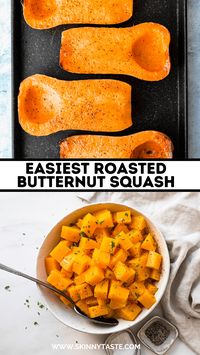 Here’s an easy recipe for perfectly roasted butternut squash every time! Enjoy as a simple side dish, add it to salad, turn it into soup, pasta sauce, and more. #butternutsquash #fallrecipes #vegan #vegetarian #sidedish #easyrecipes #winterrecipes