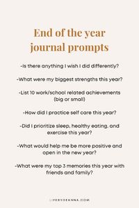 End your year with a yearly review! Here are some end of the year journal prompts to review and set yourself up for success in the New Year. Read the blog post for even more prompts!