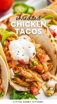 Deliciously seasoned shredded chicken tacos are the perfect choice for taco night. This chicken taco recipe is fast and simple to make any day of the week.