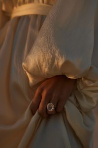 Julita London Billowing Sleeve Wedding Dress & Mondial by Nadia Moonstone Ring