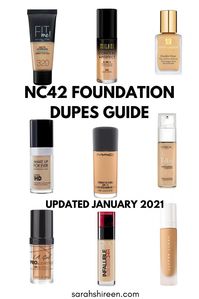 Trouble finding your NC42 foundation match? This list helped me finding the best foundations for my NC42 skintone! #nc42 #foundationdupes #makeupblogger #macnc42