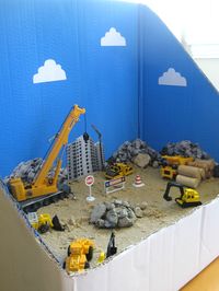 Pretend Play Invitation to Play: Small world Construction Site in a box - I would have to make three sides accessible with just one side left as backdrop!