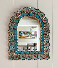 Aqua Blue Arch Mirror With Flowers, Mediterranean Arch Mirror, Spanish Peruvian Painted Glass Mirror, Tropical Caribbean, Bohemian Mirror - Etsy