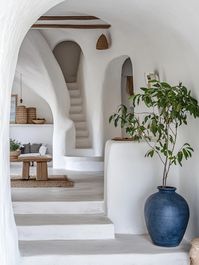 Sahara blue vases in an elegant Greek island-style interior design