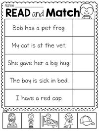 Read and match worksheet great for kindergarten. This Read and Match Worksheet Pack is a great resource to help improve your students’ reading comprehension skills. Many students often read without truly understanding the meaning behind what they are reading. This pack features 22 worksheets in 2 different styles which are designed to encourage students to think about what they are reading by matching and drawing related pictures.