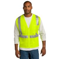 This breathable vest features jobsite must-haves like four storage pockets and a mic clip. 100% polyester mesh for breathability Durable, reflective 2-inch tape meets ANSI 107 requirements and provides 360-degree visibility on body Left chest mesh pocket for essentials Two layered mesh interior right chest pockets: one is divided into four equal parts to separate implements Interior lower left mesh pocket for additional storage Mic clip at left chest for easy access Molded center front zipper cl