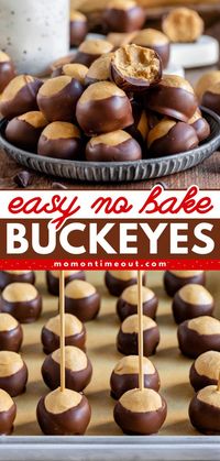 You only need a handful of ingredients for this favorite holiday dessert! This homemade buckeyes candy recipe is a no bake dessert perfect to save up oven space during the holidays. It's a fun Christmas treat everyone wille enjoy! Save this Christmas dessert recipe for later!