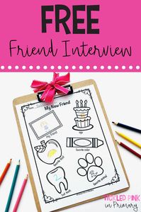 This FREE friendship interview worksheet is great for back to school. Help build a classroom community and let students get to know each other at the beginning of the year. #backtoschool #classroomcommunity #friendship #free #kindergarten