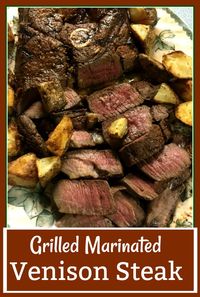 Grilled Marinated Venison Steak is first marinated and then grilled to perfection. The deer meat is tender and juicy with no gamey taste. The marinade can also be used for other game meat. #venison, #venison_steak, #deer, #deer_steak, #grilled_venison_steak, #venison_marinade, #wild_game_grilling, #wild_game_marinade, #deer_meat, #how_to_judge_meat_without_thermometer, #allourway