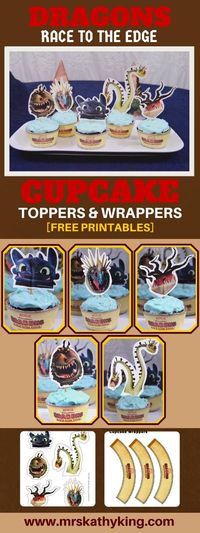 Free Dragons Race to the Edge Printable Cupcake Toppers  pinterest