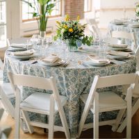 Set Of 3: 120” Round Cotton Tablecloths, 100% Cotton, Block-Print Blue Floral