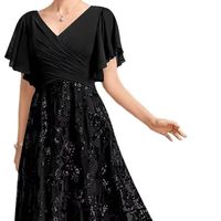 Sparkly Sequin And Lace Dress With Sleeves Long Pleated V-Neck Formal Dress Very Comfortable And Flattering! High Quality Chiffon Material, Fully Lined In Polyester, Soft, Skin-Friendly, Light Weight. 100% Hand-Made.