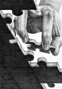 Puzzle Piece in Hand Pencil Drawing