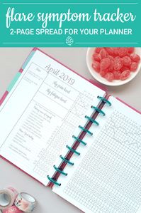 This flare symptom tracker helps to track symptoms, but it's also a habit tracker for self-care! Download the free printable on the blog. And if you’re looking for more bullet journal layout ideas and chronic illness planning inspiration, jump over to pineconepapers.com.