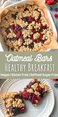 These healthy oatmeal bars are great for breakfast, snacks or dessert! They're easy to make with any frozen berries you want! This breakfast recipe is clean, vegan, gluten free, dairy free and refined sugar free.