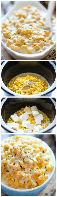 Slow Cooker Creamed Corn - Skipped the canned cream corn this Easter and make it from scratch right in the crockpot. It’s so rich and creamy and unbelievably easy to make with just 5 ingredients!